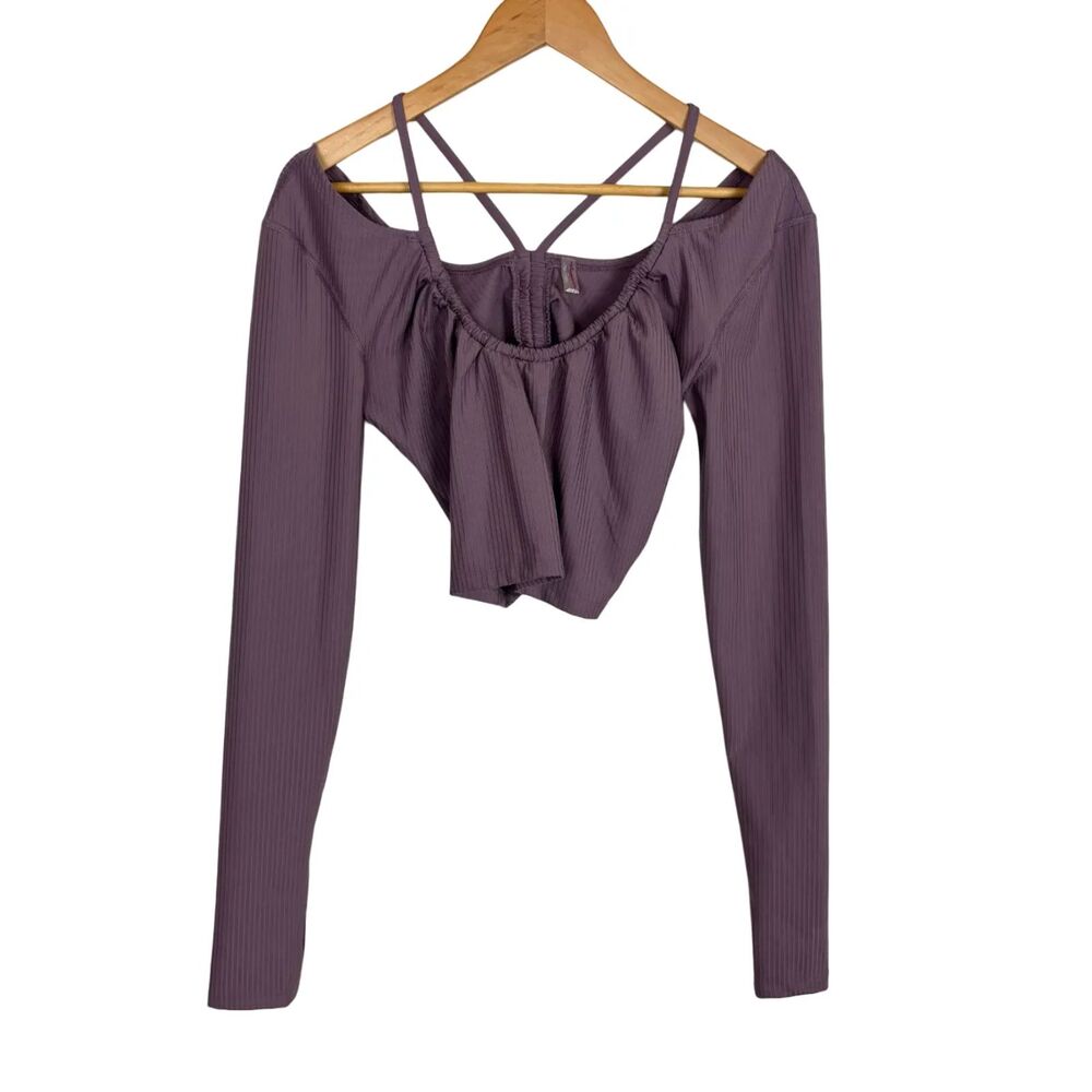 FP Movement Free People Ribbed Long Sleeve Crop Top Purple Mauve Women's Medium